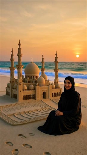Watch This Stunning Sheikh Zayed Grand Mosque Sand Sculpture at the Beach 🕌# shorts