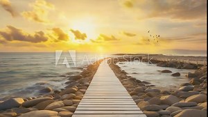 sunset on the beach, background, 4k, Seamless looping, animation video, footage, generative ai