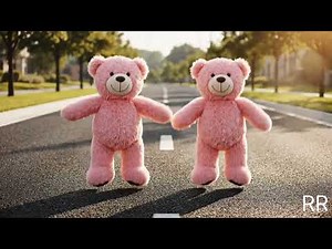Teddy bear walking on road