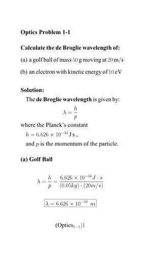 Optics Problem 1-1 (Pedrotti 3rd) de Broglie Wavelength