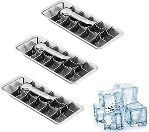 3 Packs 18-Slot Ice Cube Tray with Easy Release Handle Stainless Steel Ice Cube Tray Detachable Ice Trays for Making Various Ice Cubes and Frozen Foods (18-Slot)