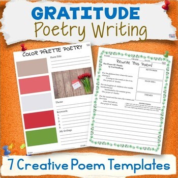 Gratitude Poetry Writing - I Am Grateful For Poems Activities SEL Poem Templates