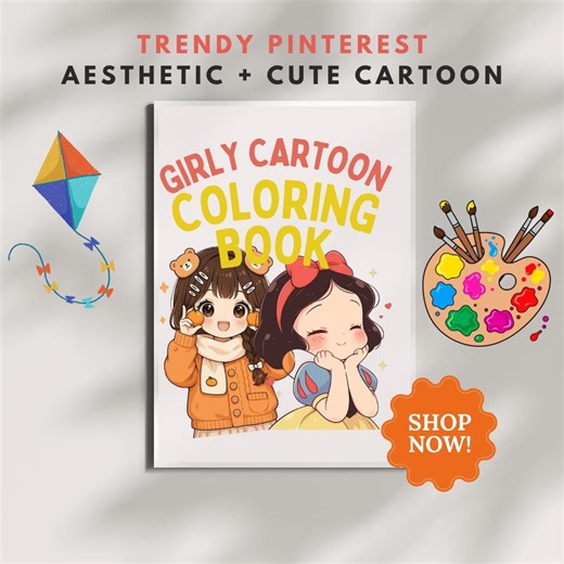 Girly Cartoon Coloring Book for Girls Ages 8-12 – 20 Page Printable PDF - Etsy