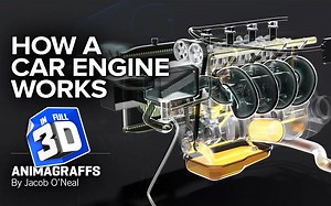 【3D动画】(中英双字)汽车引擎工作原理演示（以四冲程为例）—By Jacob O'Neal