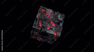 Sci-fi Cube Animation. Alien Object Animation. Electric Circuit Cube. Alien Cube Rotation Animation with Transparent Background. Alpha Channel. Loop Animation Stock Video