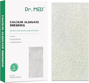Dr. Med Calcium Alginate Wound Dressing Pad 4"x8", 5 Pcs/Box High Absorption Non-Stick Filling Soft and Comfortable Patch