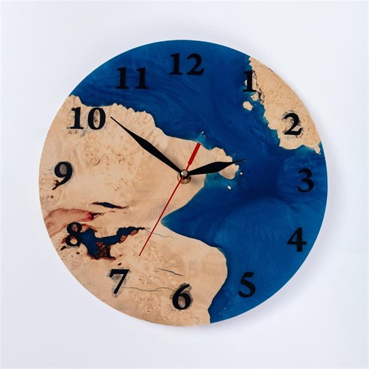 Blue Epoxy Resin Poplar Burl Wall Clock, Round Wooden Clock for Modern Home Decor, Custom Resin Color, Unique Housewarming Gift - Etsy