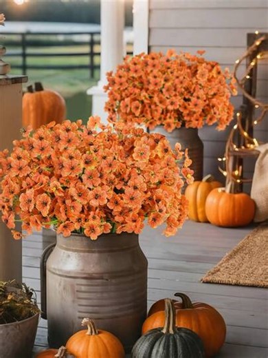 4pcs Artificial Fall Flowers For Outdoors, Realistic Fake Silk Flowers For Outside Decoration, Autumn Faux Plants Mums Outdoor Planter Window Box Porch Patio Decor | SHEIN