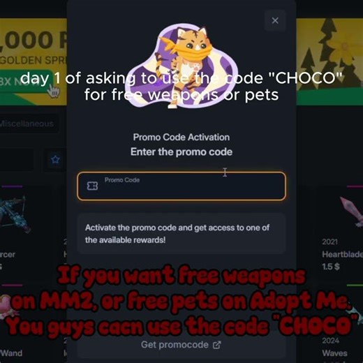 DAY 4 OF ASKING TO USE THE CODE CHOCO FOR FREE WEAPONS ON MM2 on STARPETS