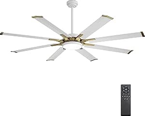 Amazon.com: WINGBO 96" Large Ceiling Fans with Lights, Industrial Ceiling Fan with Remote 8 Aluminum Blades, 6-Speed Powerful DC Motor Reversible, High Volume, Home/Commercial/Outdoor, Brass and White : Tools & Home Improvement