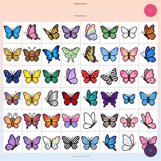 Butterfly Perler Bead Patterns Bundle, 48 Pixel Art Designs (PDF Download) - Etsy
