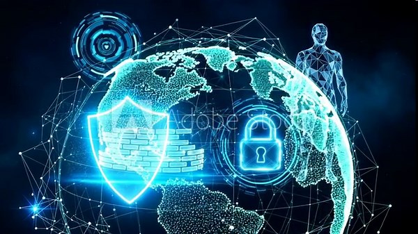 Global Data Protection and Cyber Security Concepts in Animated 3D Rendered Footage Showing