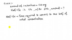 SOLVED:A 120-mg sample of technetium- 99  m is used for a diagnostic test. If technetium-99m has a half-life of 6.0  h, how many milligrams of the technetium- 99  m sample remains active 24  h after the test? (5.4)