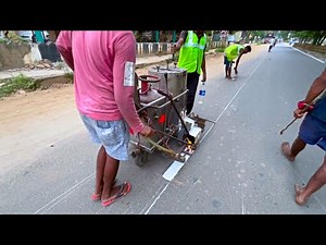 Glass beads & Thermoplastic paints to mark road line by heating it to 200 °C #construction