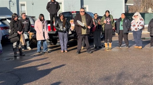 Indigenous community members in the Minneapolis area gathered this afternoon at Powwow Grounds to organize and strategize about how to protect the community from the onslaught of Department of Homeland Security agents in the metro area. People spoke of closing down the Native corridor in Minneapolis’s southside, after several community leaders were stopped by ICE officers earlier today. Prayer song by Crow Bellecourt. | Lakota People's Law Project