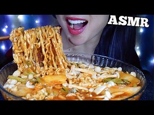 ASMR CHEESY SPICY NOODLES + MUSHROOMS KIMCHI GREEN ONIONS (EATING SOUNDS) MINIMAL TALKING | SAS-ASMR