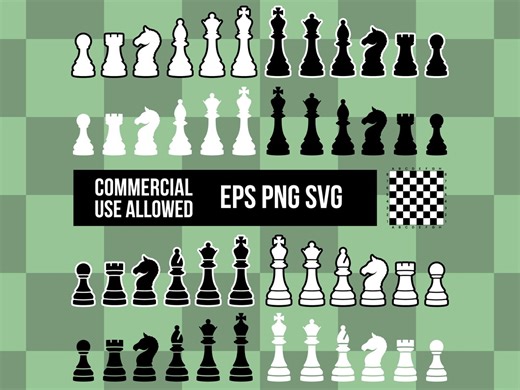 Chess Pieces Silhouette SVG | Black White Chess Clipart PNG EPS | Chess Vector Cricut Cut Files | Chess Board Digital Download Bundle - Etsy