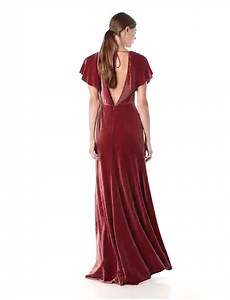 Watch Jenny Yoo Women's Ellis Flutter Sleeve Open Back Long Velvet Gown on Amazon Live