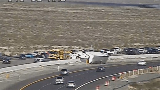 Nevada Highway Patrol responds to semi rollover on IR15 near Jean, driver injured