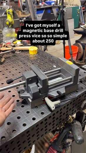 Chris Zeppieri on Instagram: "The ultimate drill press vise, using magnets? I don’t know why I didn’t think of this sooner… a magnetic chuck + a quick action cam lock vise checks all the boxes for quick but rigid work holding on the drill press! What do you think? #make #vise #makeeverything #machineshop #metalshop #woodshop"