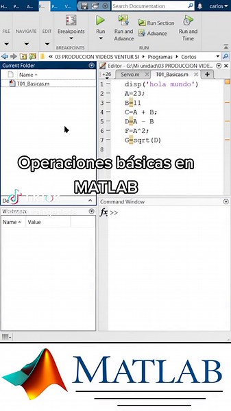 operaciones básicas en MATLAB #programacion #matlab #holamundo