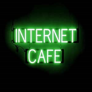 SpellBrite INTERNET CAFE Sign | Cafe-Related Sign with Neon Look, Green LED Light Source | 28.1" x 15.0"