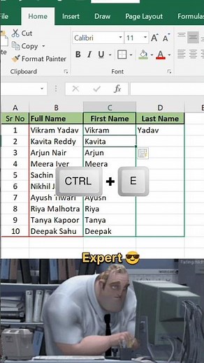 Separate First and Last Name in Excel 😲 | Easy Formula Trick #excel #exceltips #exceltricks #shorts