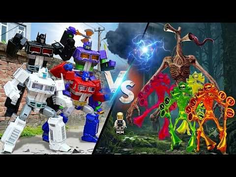 Extreme Transformers Stop Motion - Rescue Team OPTIMUS PRIME vs SIREN Head Attack & Lego Tobot Cars