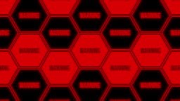 複数の赤い六角形がWARNINGという単語でズームしている警告画面