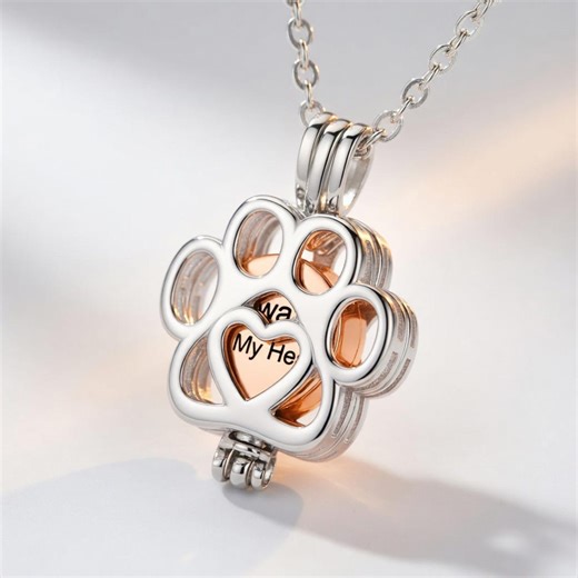 Paw Print Cremation Necklace for Pet Ashes, Memorial Urn Jewelry, Dog Cat Remembrance Gift, Stainless Steel Heart Pendant - Etsy