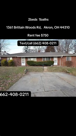 🏡 AFFORDABLE 2-BEDROOM HOME FOR RENT IN AKRON! 🔑✨ Looking for a comfortable place to call home without breaking the bank? This 2-bedroom, 1-bathroom rental at 1361 Brittain Woods Rd, Akron, OH 44310 is available for just $750/month! 🎉 ✨ 2 Bedrooms 🛁 1 Bathroom 📍 Akron, Ohio 💰 Rent: $750/month 📲 Call or text: (662) 408-0211 to ask about this property and get more information. 🏠 Affordable homes like this can go quickly—reach out today! #AkronOH #AkronOhio #AkronRentals #OhioRentals #House