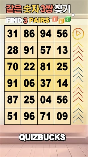 Find 3 Pairs of Identical Numbers 🎲 | 같은숫자찾기