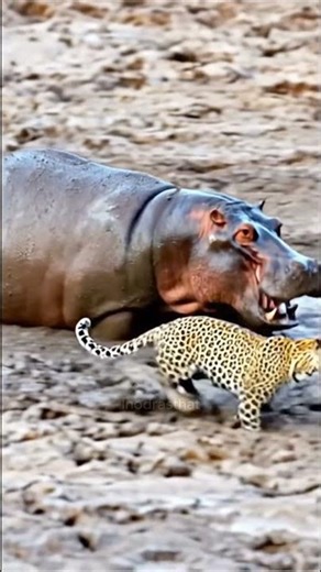 Hippo Chases Annoying Leopard Away 🦛💨🐆 #HippoVsLeopard #FunnyAnimals #Wildlife #Safari #Chase