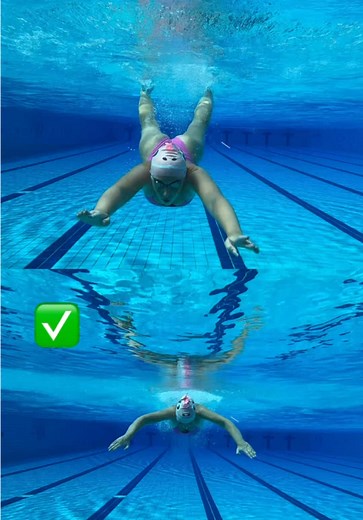 Stop diving too deep in butterfly ↓ If you dive deep after your hands enter the water because you think a bigger movement will create more power… …it actually does the opposite. Diving too deep creates extra drag and slows you down. Let’s fix that. ✅ Correct — move forward, not downward After your hands enter the water: • Reach slightly forward • Let your chest drop only a little • Keep your body long • Stay close to the surface • Carry your momentum forward 💡 Your body should follow your hands