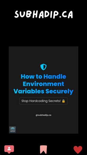 Subhadip Mukherjee on Instagram: "Stop hardcoding secrets! 🛑 It's one of the most common security mistakes developers make. Committing API keys, database passwords, or other credentials directly into your code is a recipe for disaster. 😱 This carousel breaks down why you should never hardcode secrets and shows you two simple, secure ways to handle them in Python using environment variables: 1️⃣ The standard `os` module 2️⃣ The developer-friendly `python-dotenv` library Following this simple pr