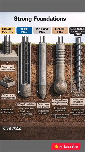 Strong Foundations in Construction 💪 | All Pile Types Explained Simply#shorts #construction#viral