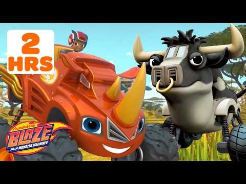 Rhino Blaze Rescues Wild Animals! 🐮 | 2 Hour Compilation | Blaze and the Monster Machines
