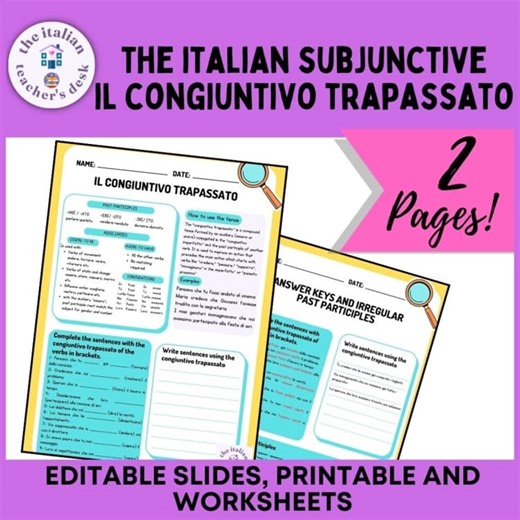 Italian subjunctive congiuntivo trapassato editable printable worksheets 12th gr