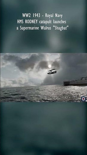 WW2 - RN HMS Rodney catapult launches a Supermarine Walrus #ww2 #aviationhistory #militaryaviation