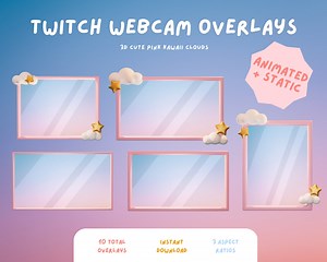 Animated Webcam Overlays Twitch Streaming Overlay Pack Pastel Pink Clouds Cute Kawaii Webcam Overlay for Stream - Etsy Australia