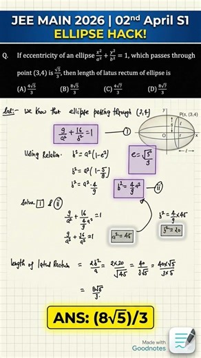 Latus Rectum of Ellipse | JEE Main April 2 S1 Solution #jee #jeemain 2026 # jeemainaprail