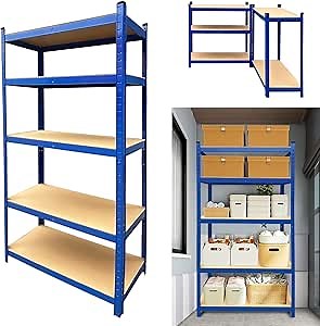 5-Tier Storage Shelving Unit, Heavy Duty Storage Shelving Unit, Boltless Metal Storage Shelves Shed Utility Rack, 175KG Loading Capacity Per Shelf, Shelving Units Height Adjustable for Garage/Kitchen