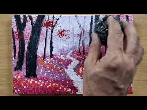 "Relaxing Purple Forest Painting | Easy AcrylicLandscape Tutorial for Beginners"