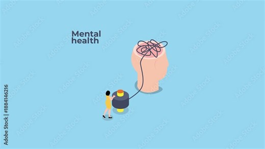 Mental Health Concept of Therapy and Untangling Chaotic Thoughts with Psychologist 3d animation cartoon