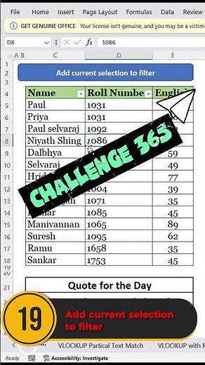 Day 19 - Add current selection to filter in excel #exceltricks #excel #exceltutorial #exceltips