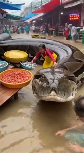 GIANT PYTHON ATTACK IN FLOODED MARKET