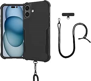 Smartish® iPhone 16 Plus MagSafe Case with Crossbody Lanyard Strap - Gripzilla - [Slim + Protective] Magnetic Armor Case with Universal Detachable Shoulder Neck Strap - Black Tie Affair