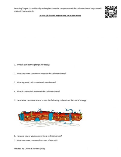 Cell Membrane Notes with Video & Quiz worksheet