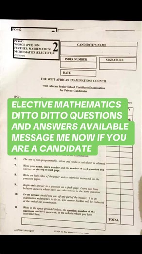 Elective Mathematics WASSCE Questions for 2025 Candidates