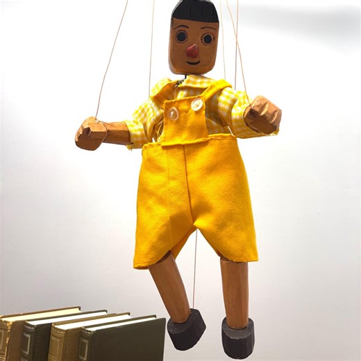 Antique Carved Wooden Pinocchio Puppet, Articulated String Doll, Yellow Costume, Retro Decorative Toy for Collectors - Etsy